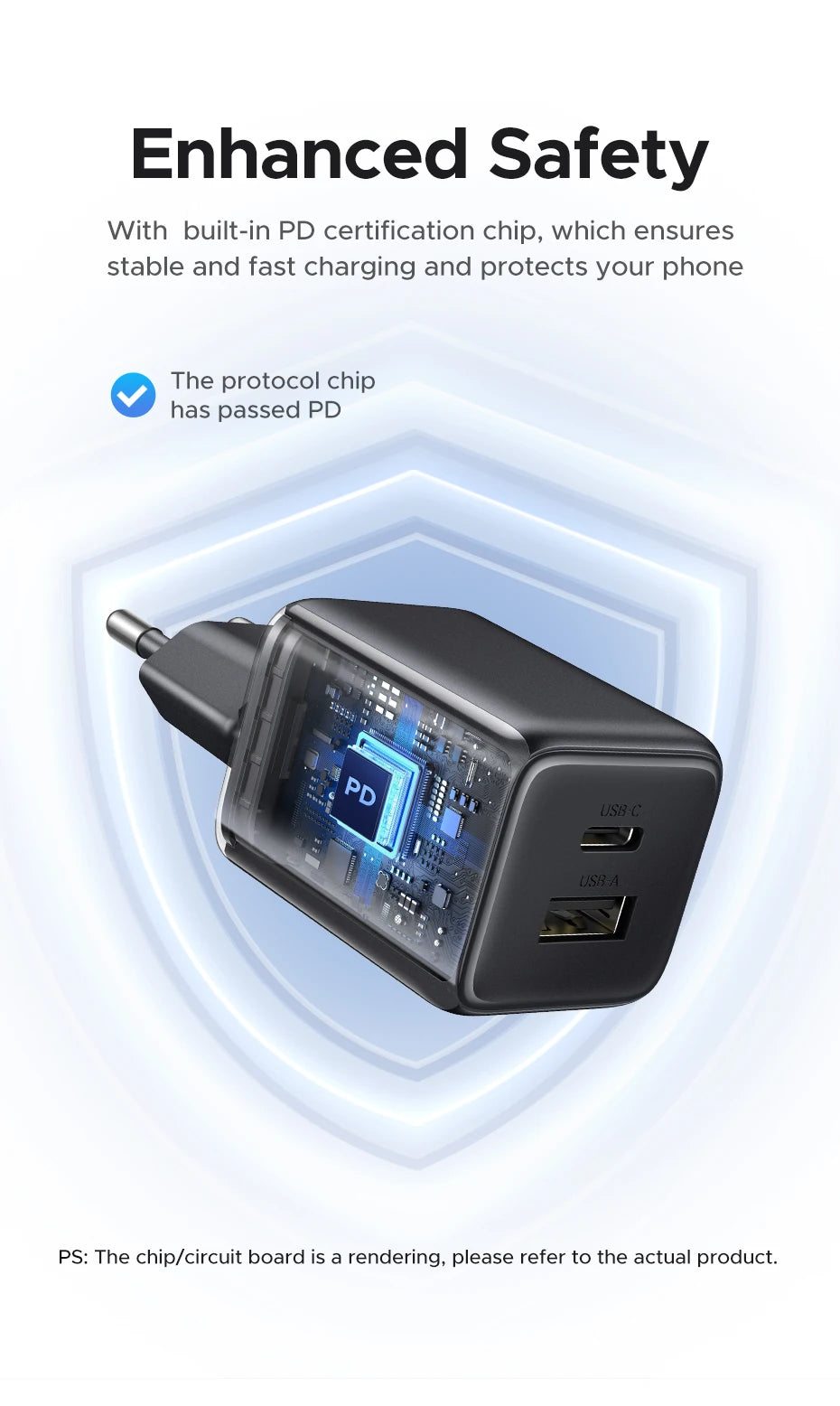 20W GaN Dual-Port USB-C and USB-A Fast Wall Charger