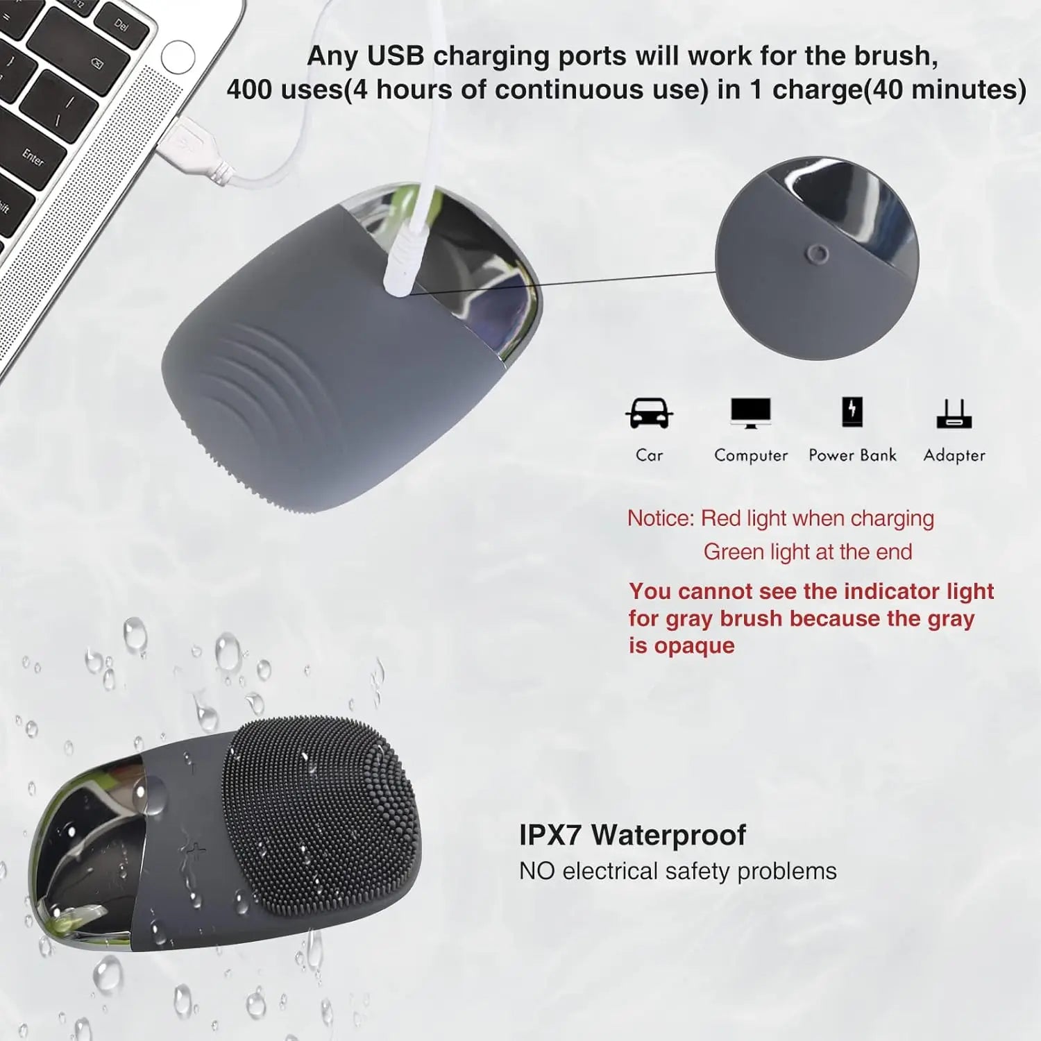 3-in-1 Electric Waterproof Silicone Facial Cleansing Brush - 5