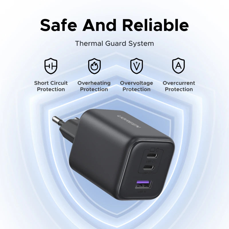 45W GaN Fast Wall Charger with 3 Ports for Smartphones and Tablets - 6