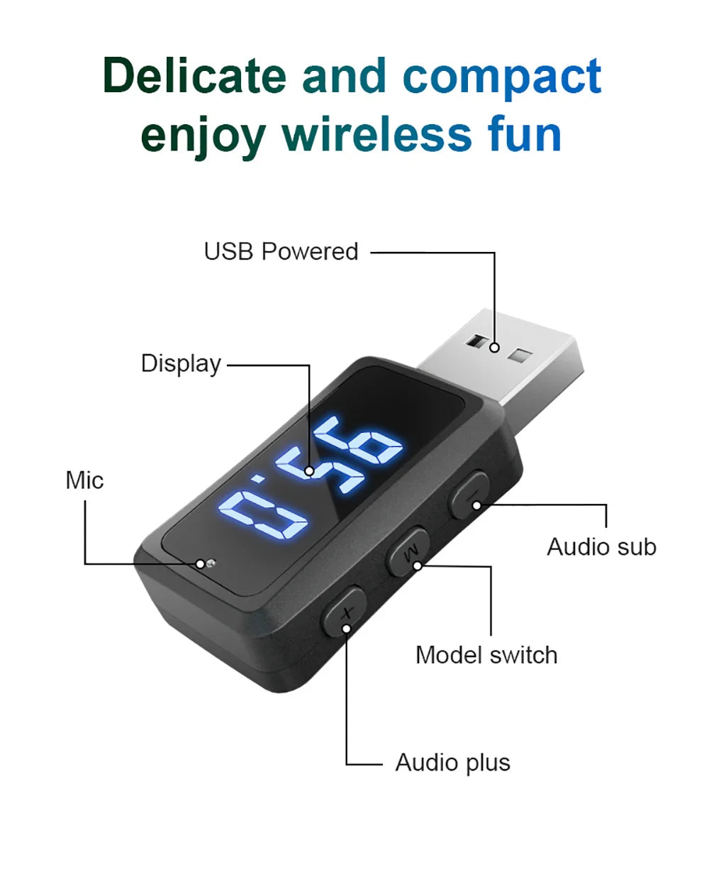 USB Bluetooth 5.6 FM Transmitter Receiver with LED Display for Car Radio