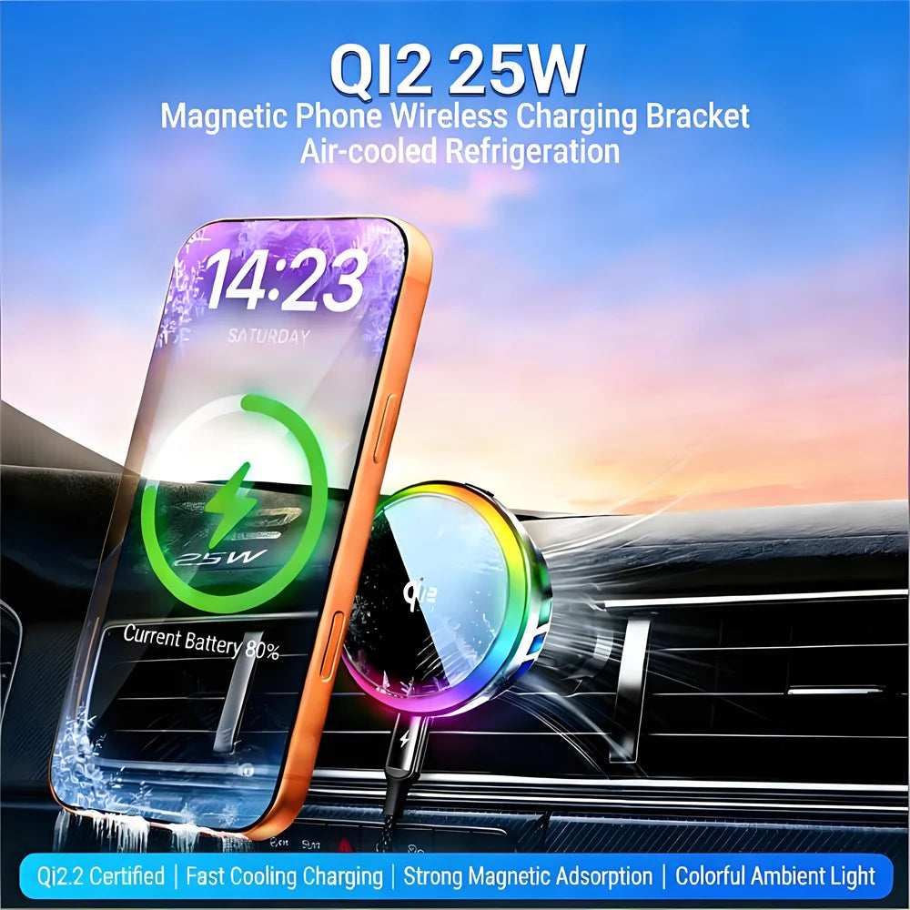 25W Magnetic Fast Wireless Car Charger with Cooling Fan