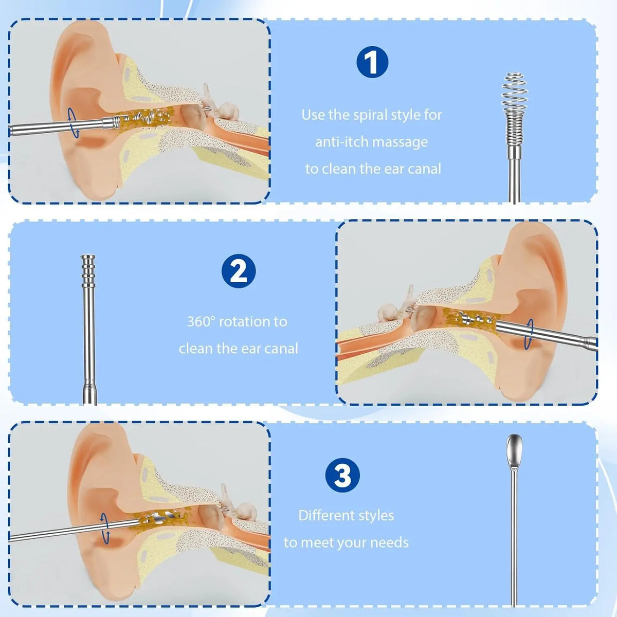 Stainless Steel Ear Wax Removal Cleaning Tool Kit with Storage Case