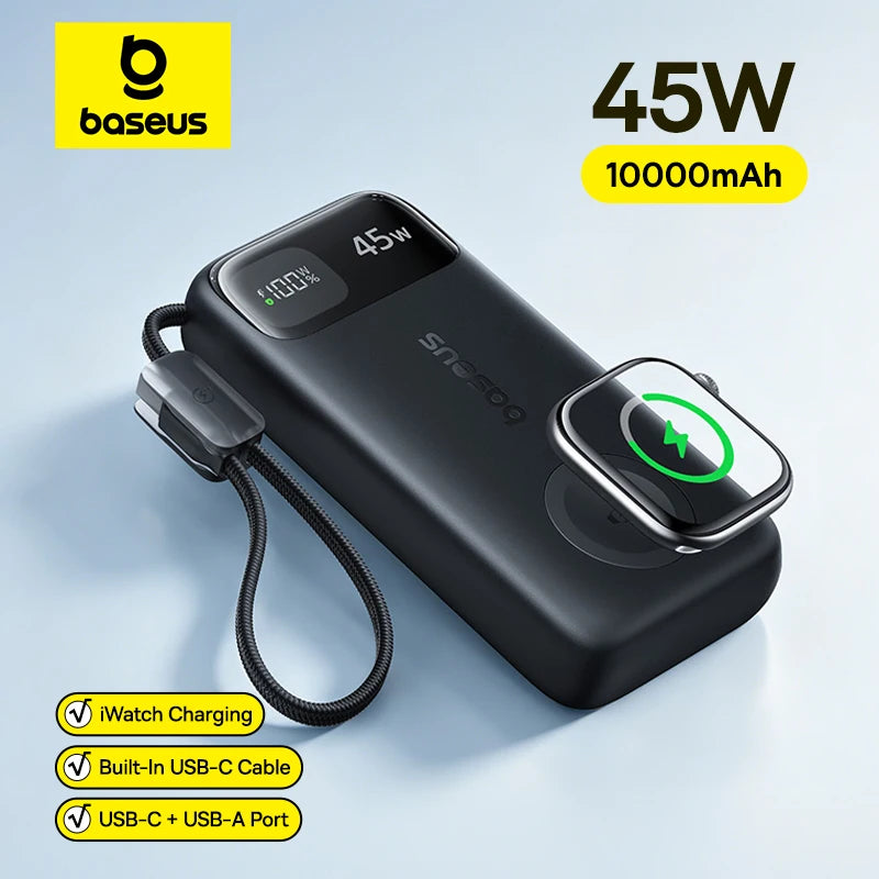 45W 10000mAh Portable Power Bank with Integrated Watch Charger