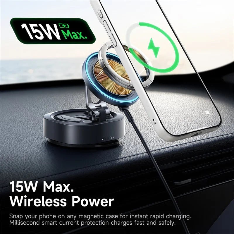 Magnetic Wireless Charging Car Mount with Vacuum Suction