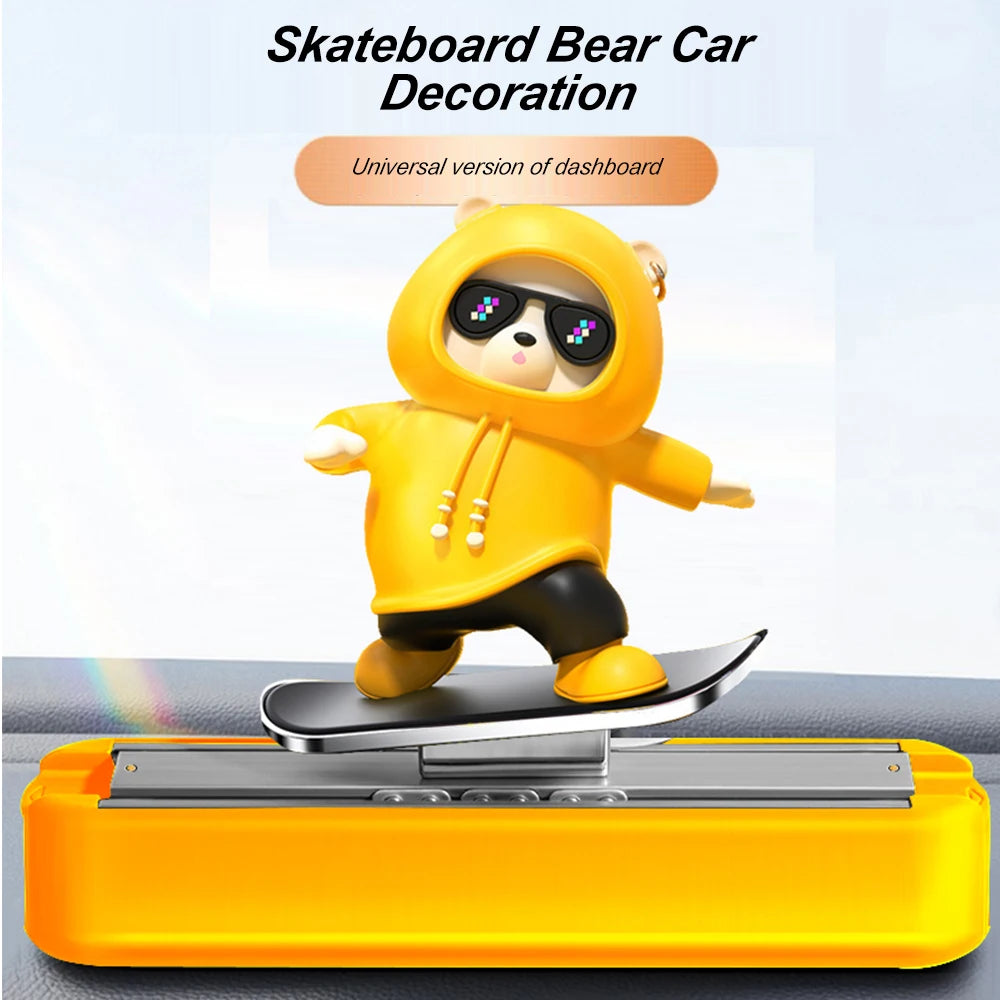 Skateboarding Bear Car Dashboard Ornament with Parking Number Plate