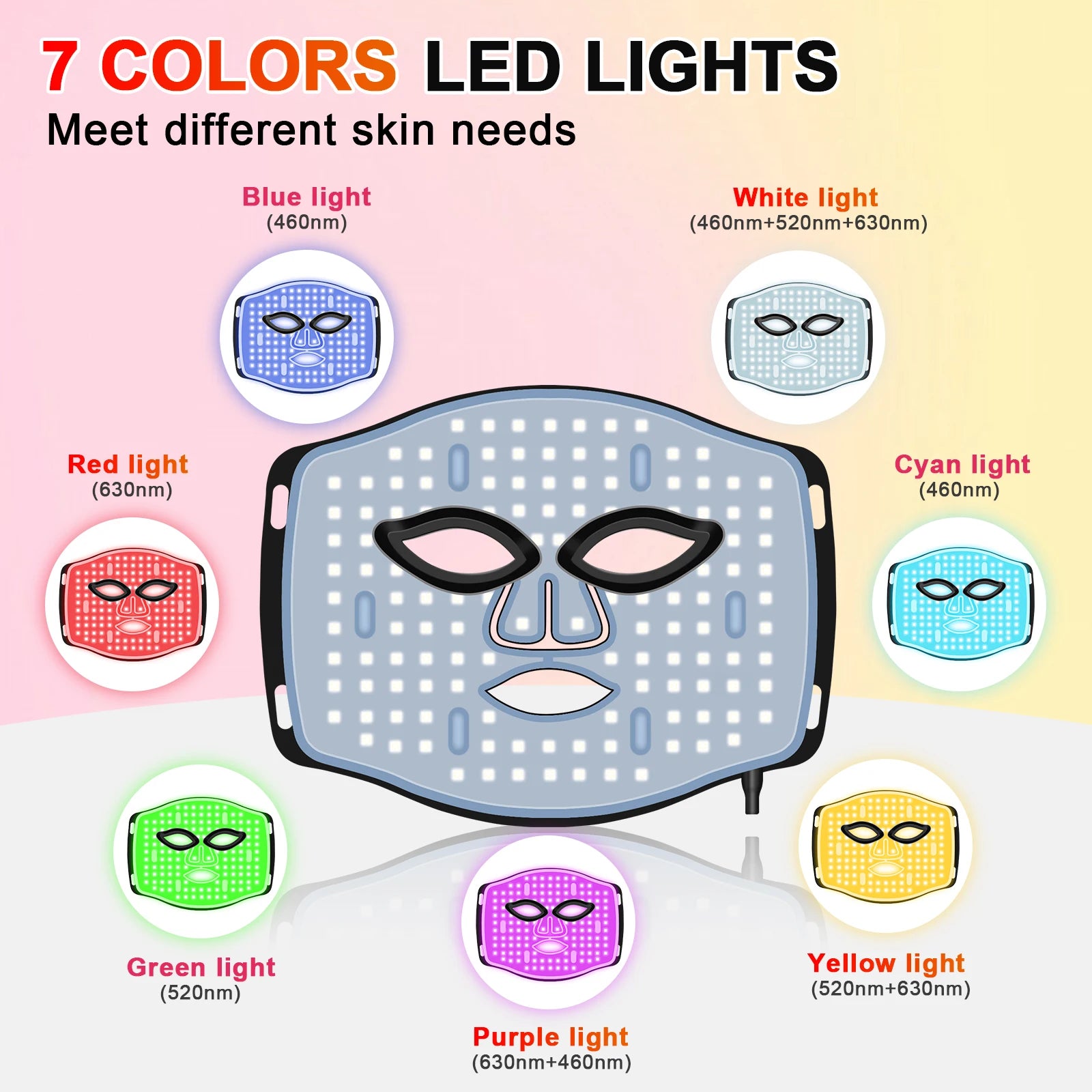 7-Color LED Light Therapy Facial Mask - 9