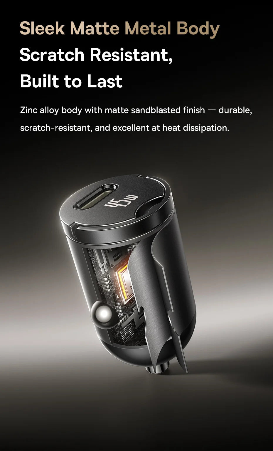 45W USB-C Fast Car Charger for Smartphones and Tablets