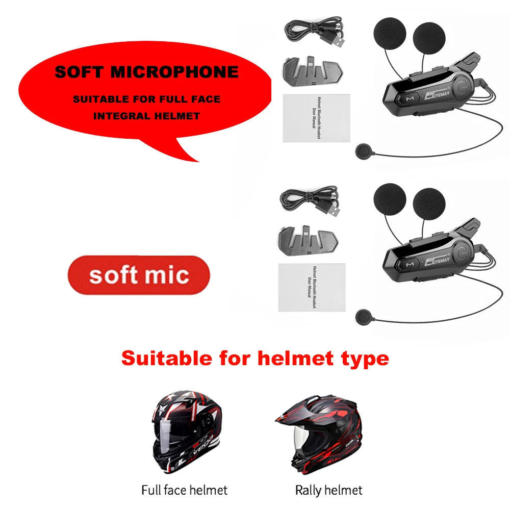 Bluetooth 5.0 Motorcycle Helmet Intercom Headset