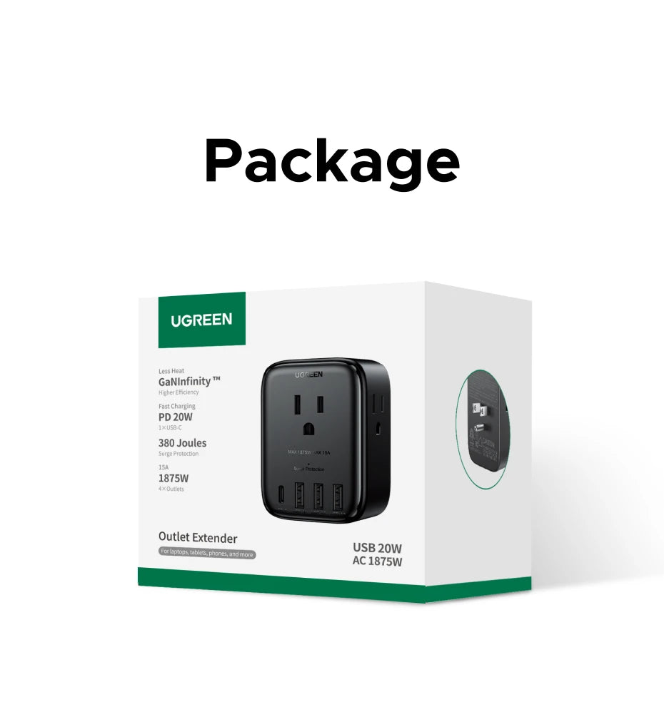 20W Outlet Extender with 4 AC Outlets and 4 USB Charging Ports