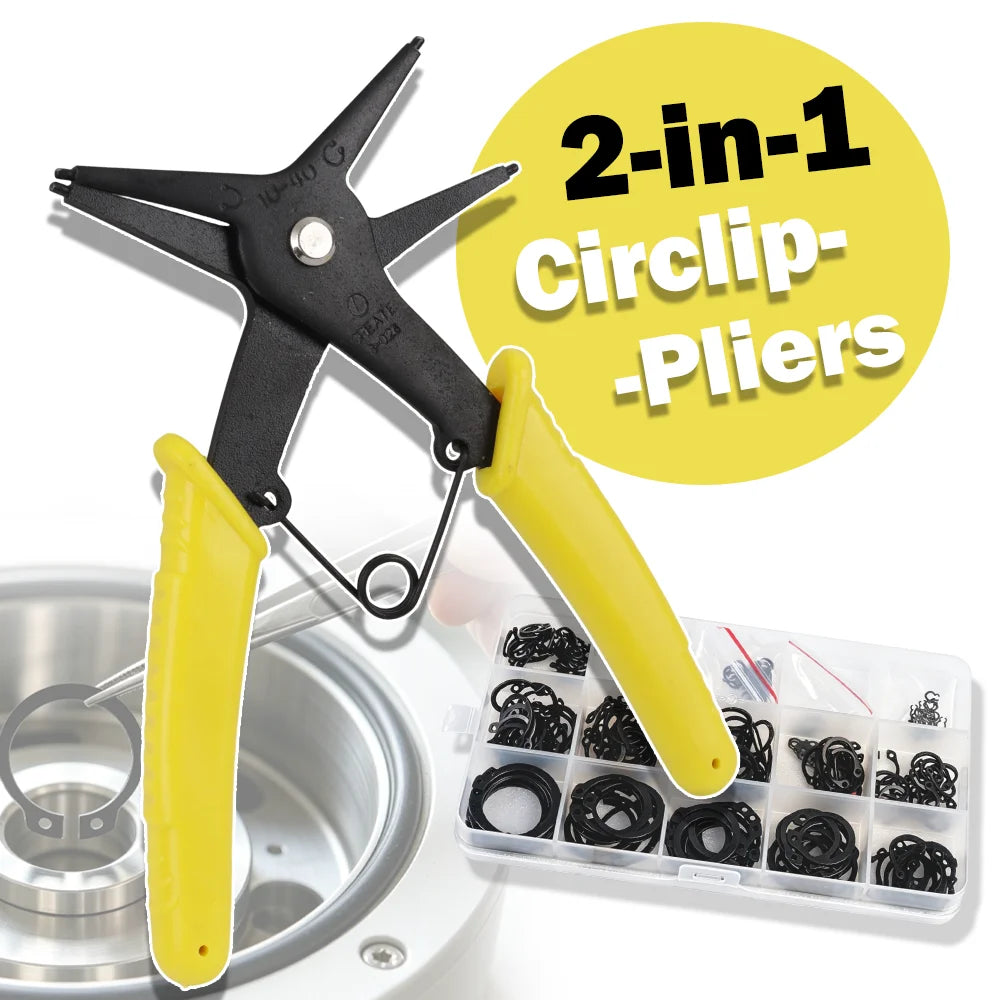 2-in-1 Dual-Purpose Circlip Pliers with 225-Piece Retaining Ring Set - 1