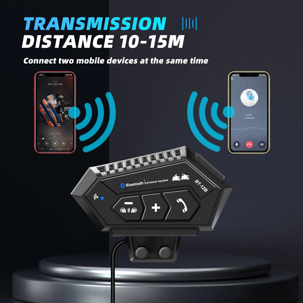 BT-12B Bluetooth 5.0 Motorcycle Helmet Intercom Headset 300M Range