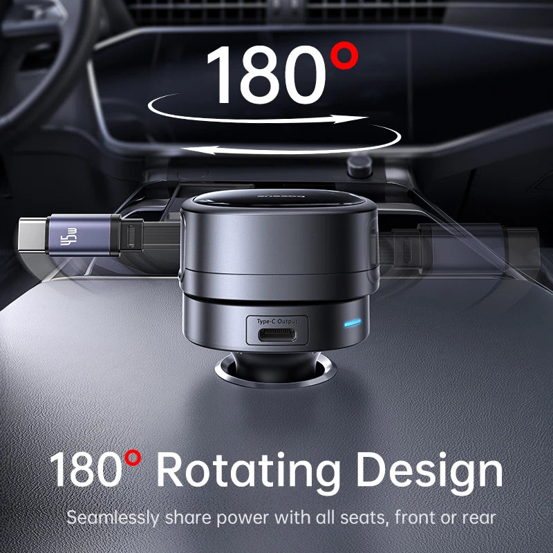 60W Retractable Fast Car Charger with 3 Ports - 2