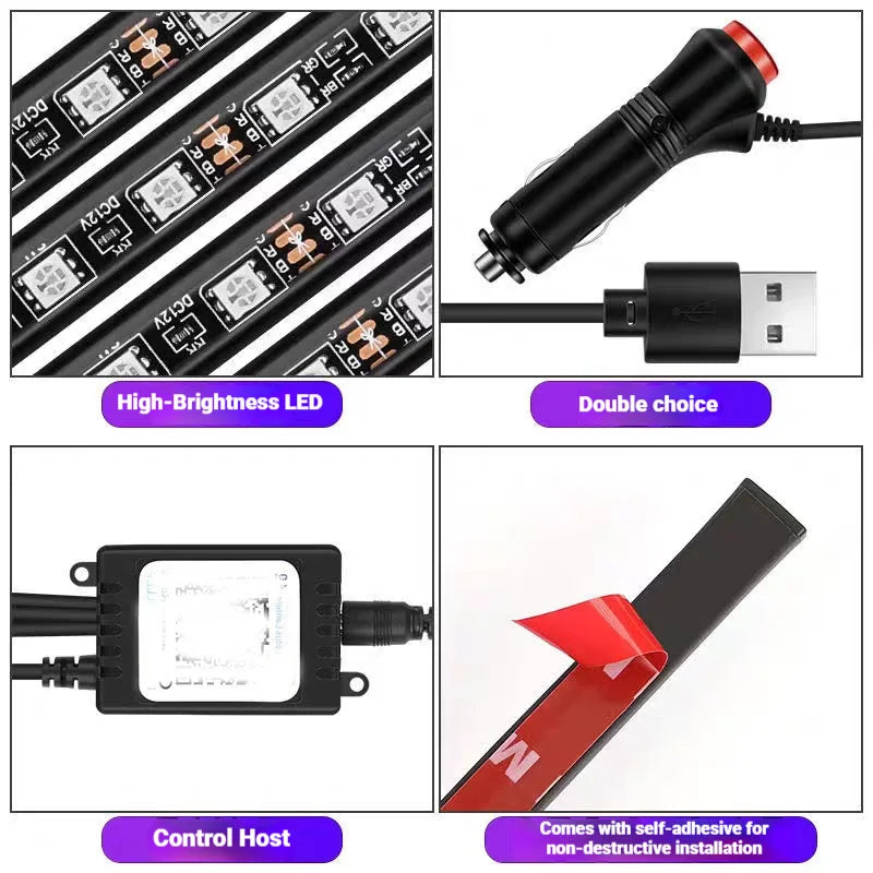 48 LED RGB Car Interior Foot Light Kit with App and Remote Control