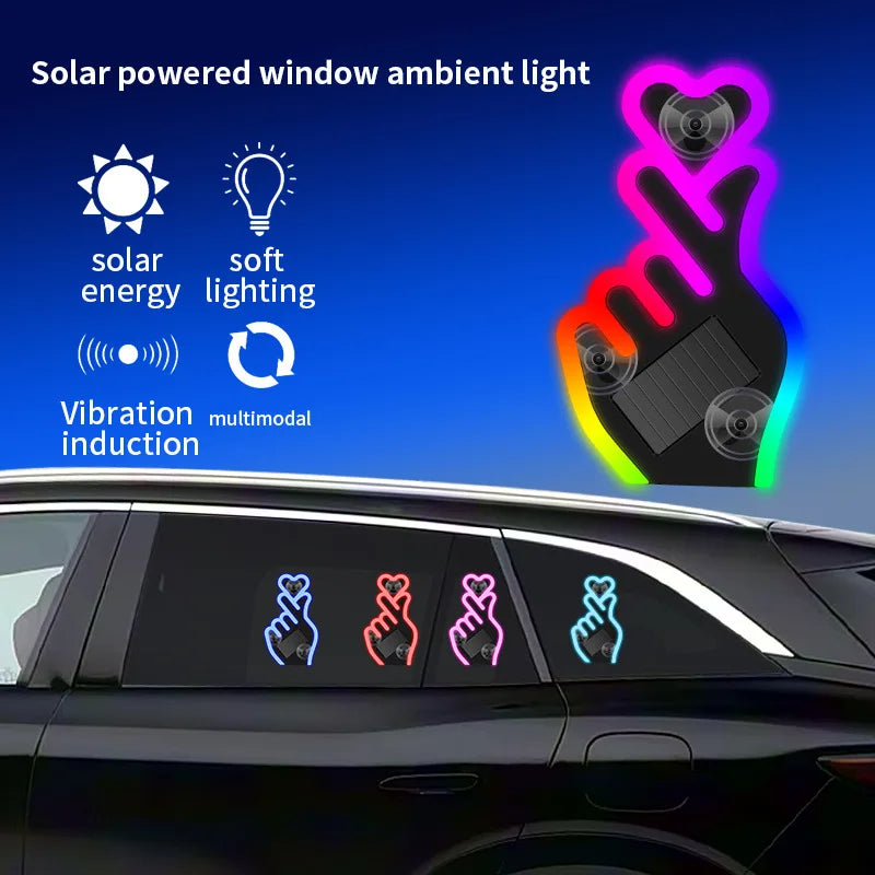 Solar USB Heart Neon LED Car Window Atmosphere Light with Sensors