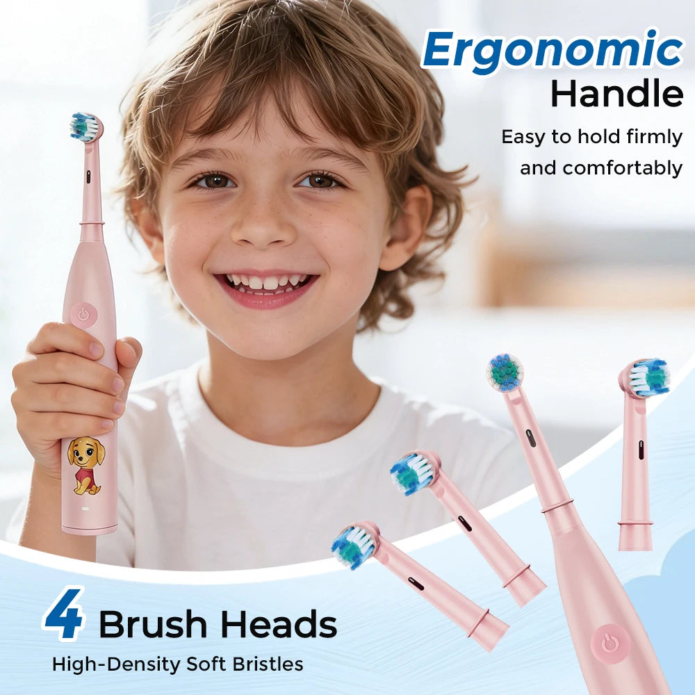 Rechargeable Electric Toothbrush for Kids with 4 Brush Heads