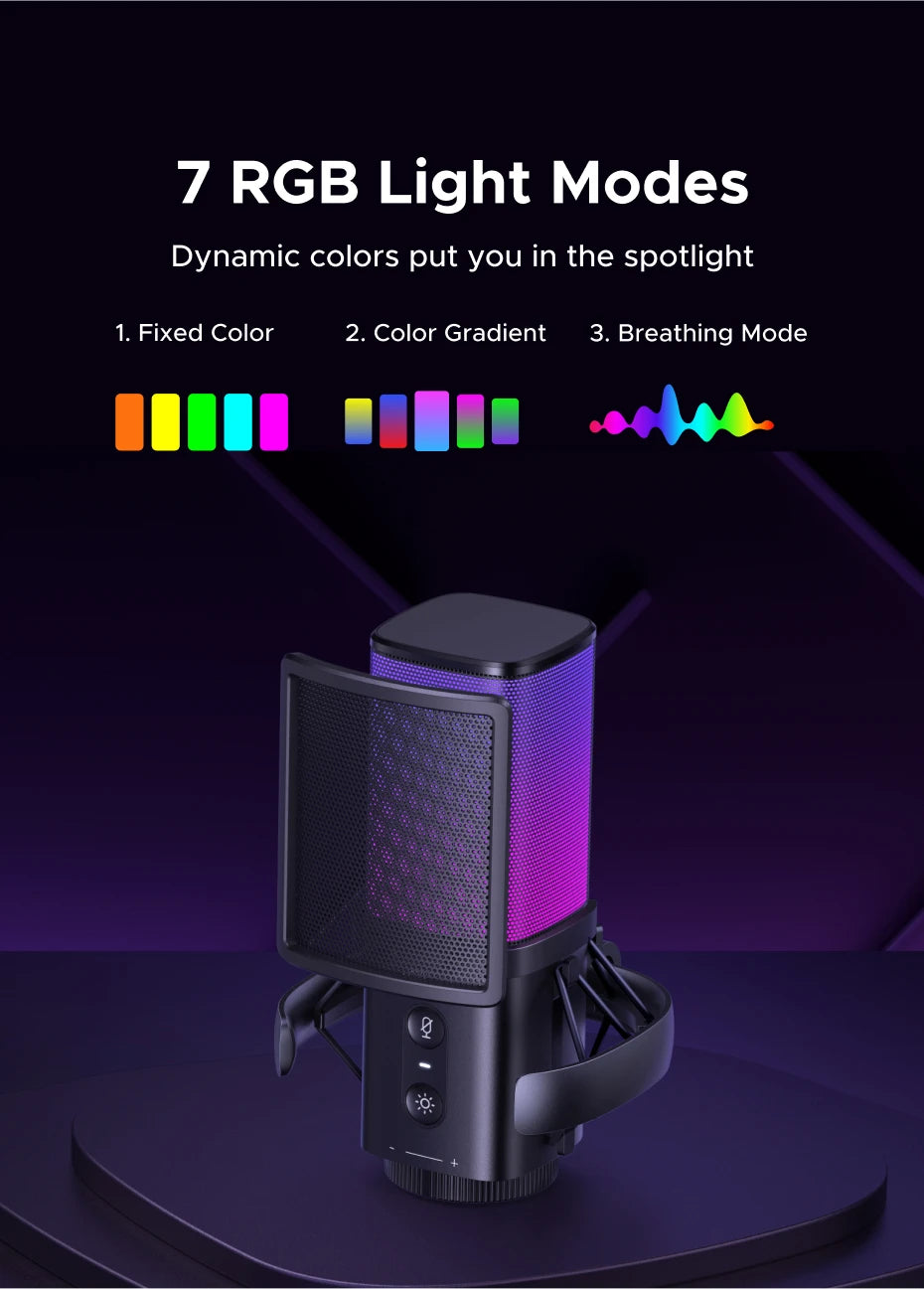USB Condenser Microphone with RGB Lighting for Gaming and Streaming - 10