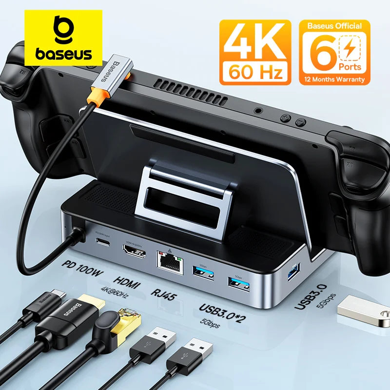 6-in-1 USB-C Docking Station for Steam Deck and Gaming Consoles - 1