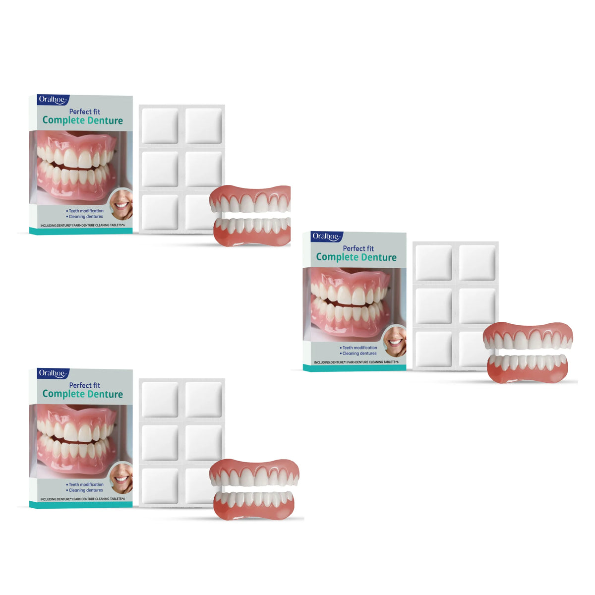 Cosmetic Denture Set for Covering Missing or Stained Teeth