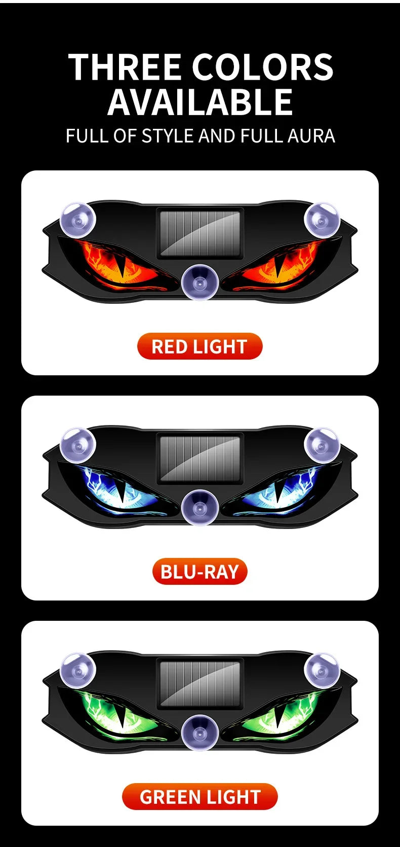 Solar Powered Demon Eye LED Car Warning Light