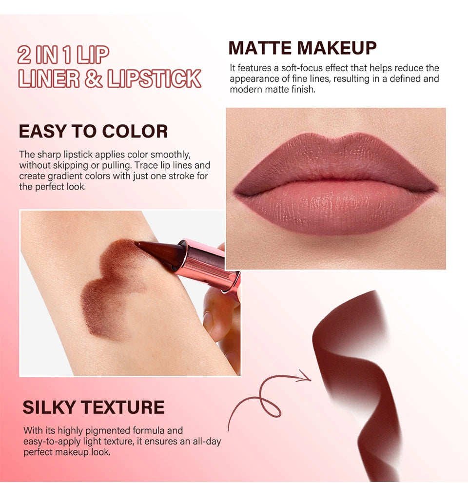 2-in-1 Waterproof Matte Lipstick and Lip Liner - 18
