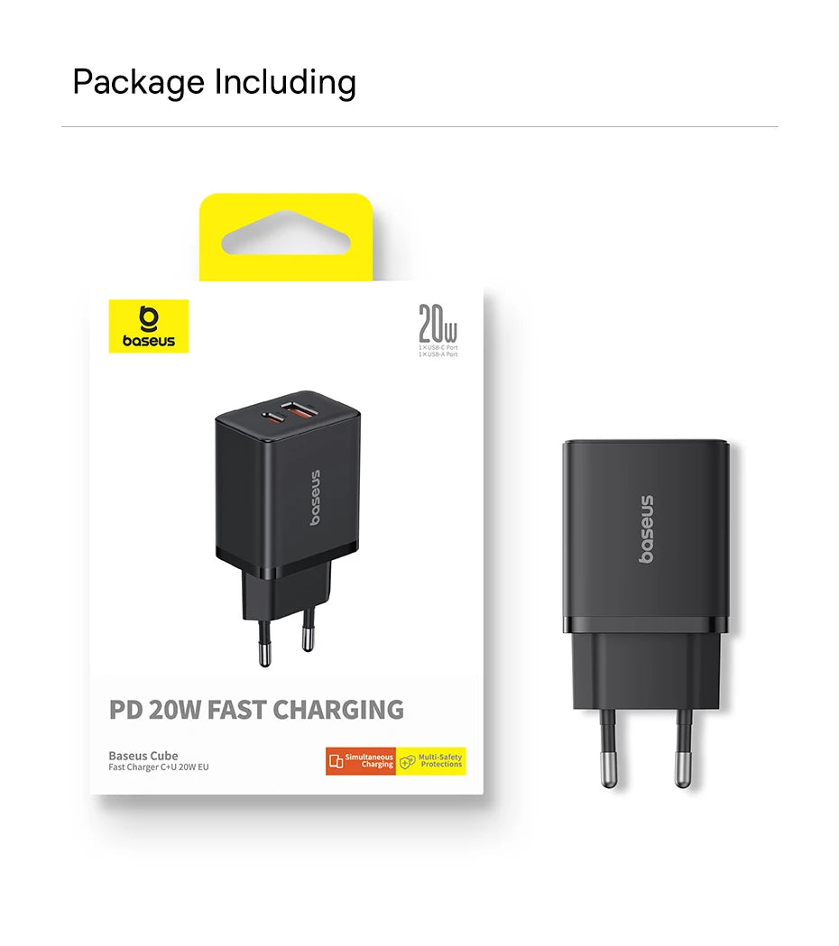 20W Dual Port Fast USB-C and USB-A Wall Charger