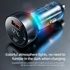 60W Dual Port USB Car Charger with PD QC3.0 Voltmeter and Ambient Light