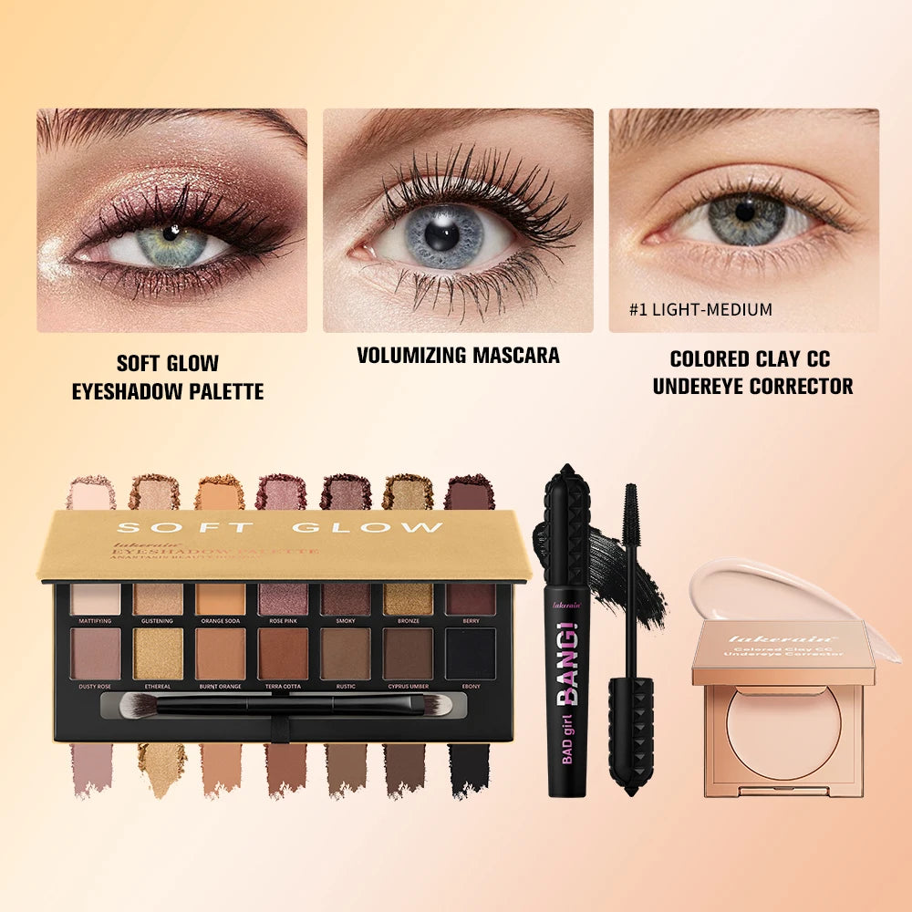 3-Piece Eye Makeup Set with Corrector, Eyeshadow, and Mascara