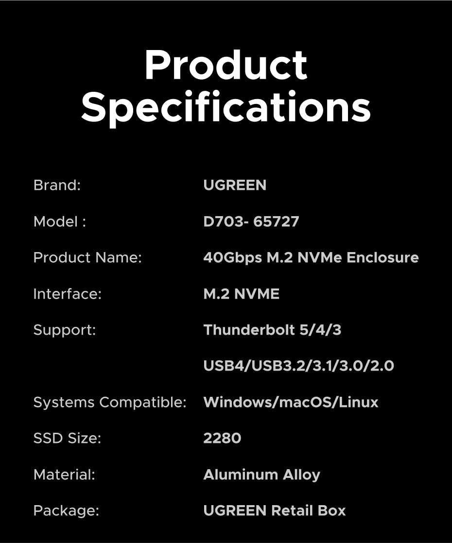 40Gbps USB4 M.2 NVMe SSD Enclosure Adapter - 25