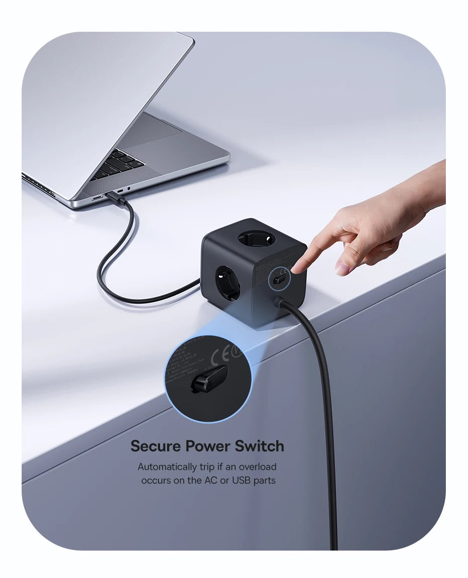 67W GaN Fast Charger Power Strip with 3 AC Outlets and USB Ports - 17