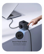 67W GaN Fast Charger Power Strip with 3 AC Outlets and USB Ports