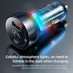 60W Dual Port USB Car Charger with PD QC3.0 Voltmeter and Ambient Light