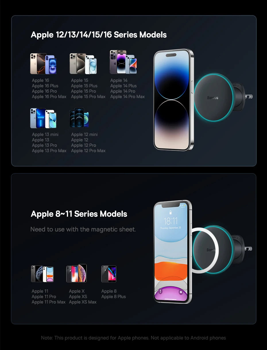 Magnetic Wireless Car Charger and Phone Mount 15W