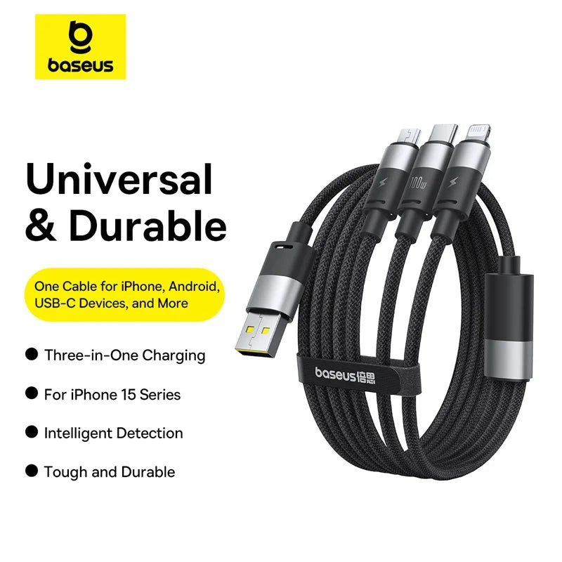 3-in-1 100W Fast Charging Cable for Phone and Laptop