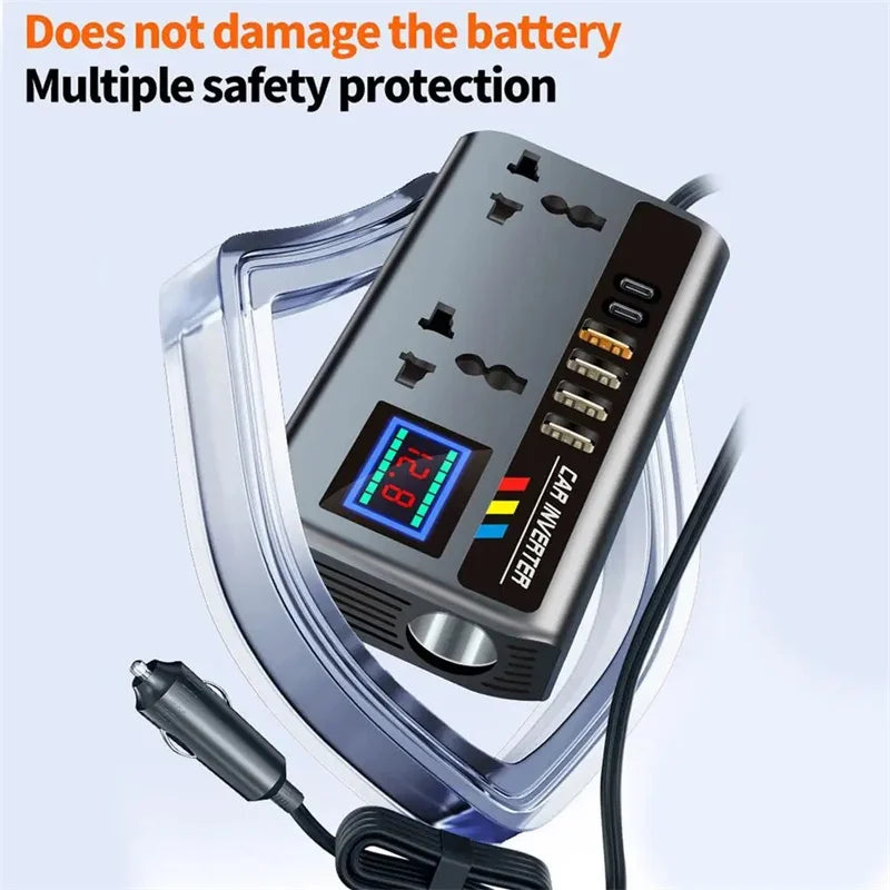 200W 12V/24V to 220V Car Power Inverter with 9 Charging Ports