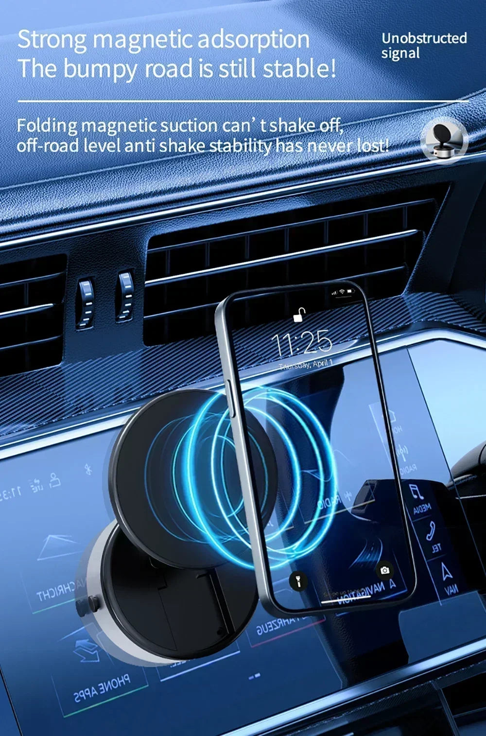 Foldable Magnetic Vacuum Car Phone Holder 360 Degree Adjustable Mount