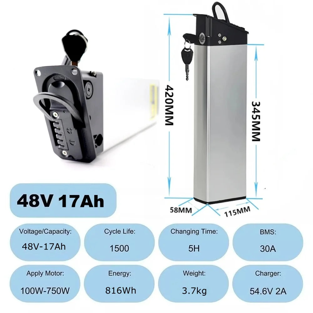 48V/52V Replacement Lithium Battery for Folding Electric Bikes - 15