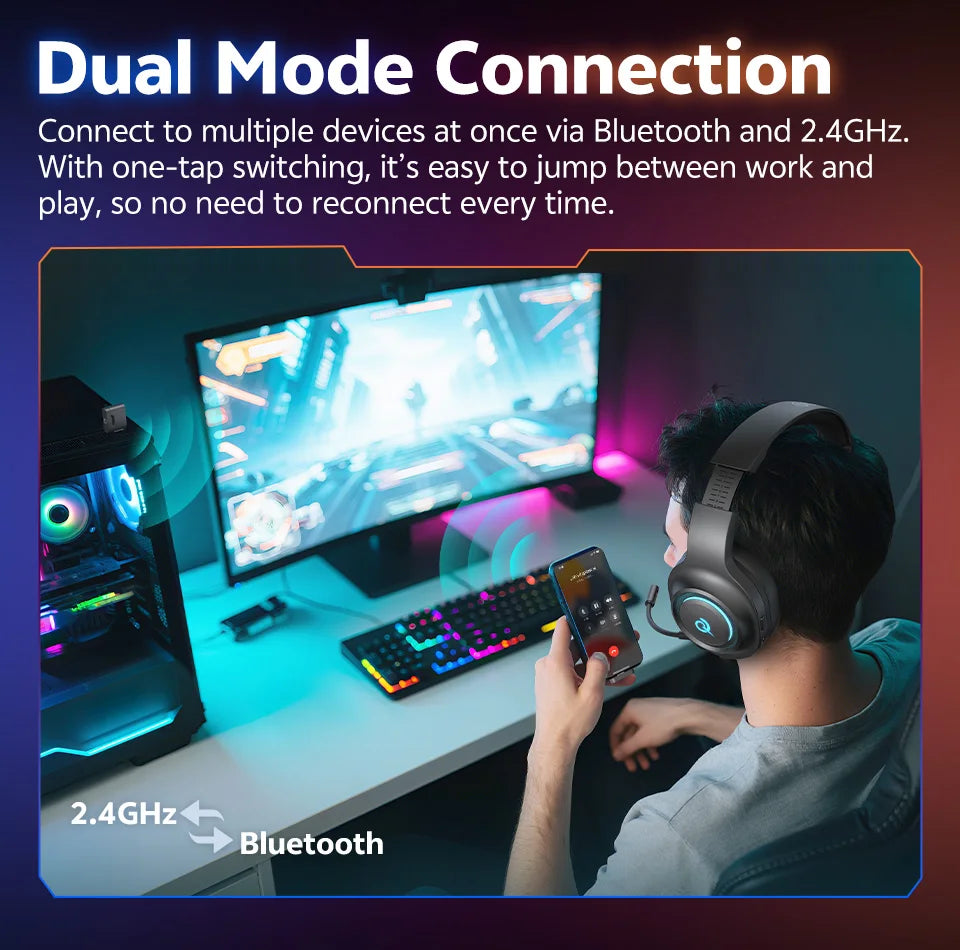 Wireless Gaming Headset with 7.1 Surround Sound and Bluetooth 6.0 - 18