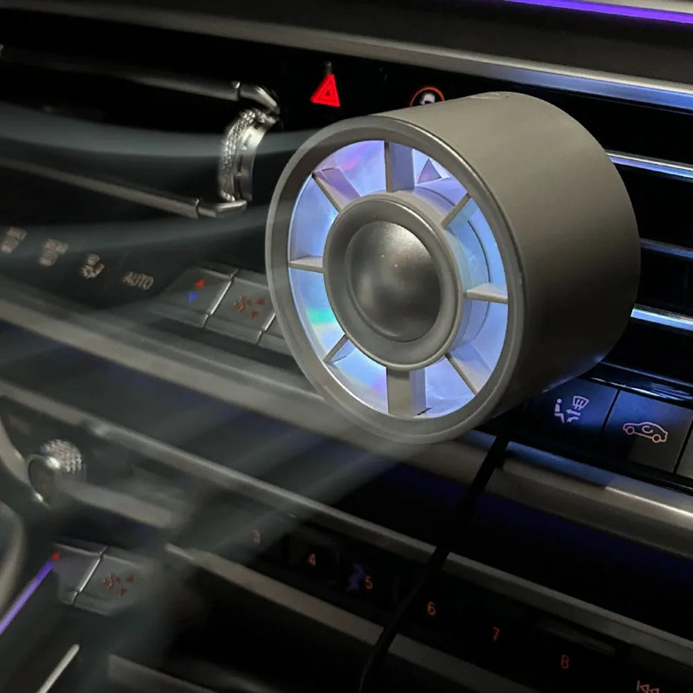 Portable 5V USB Car Air Vent Cooling Fan with 3 Gears and RGB Light