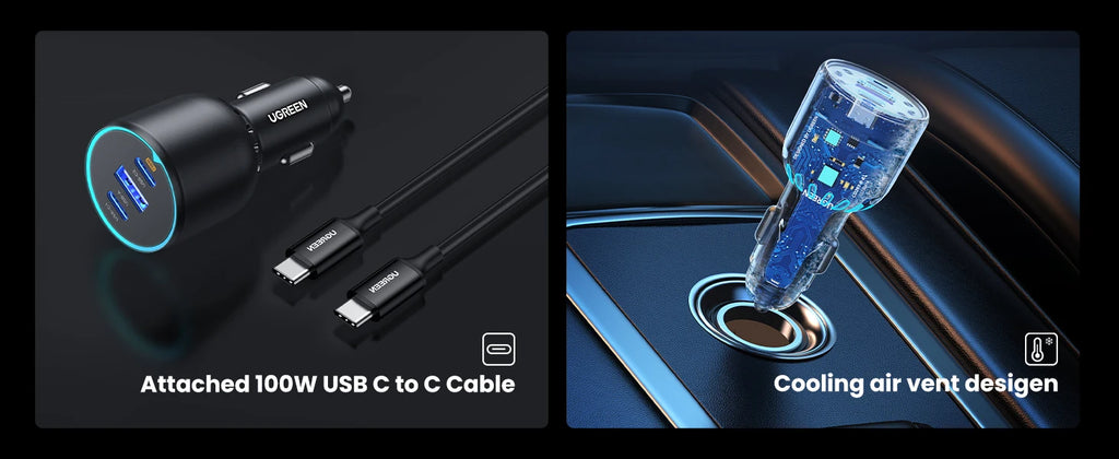 130W USB-C Fast Car Charger with Power Delivery for Laptops and Phones