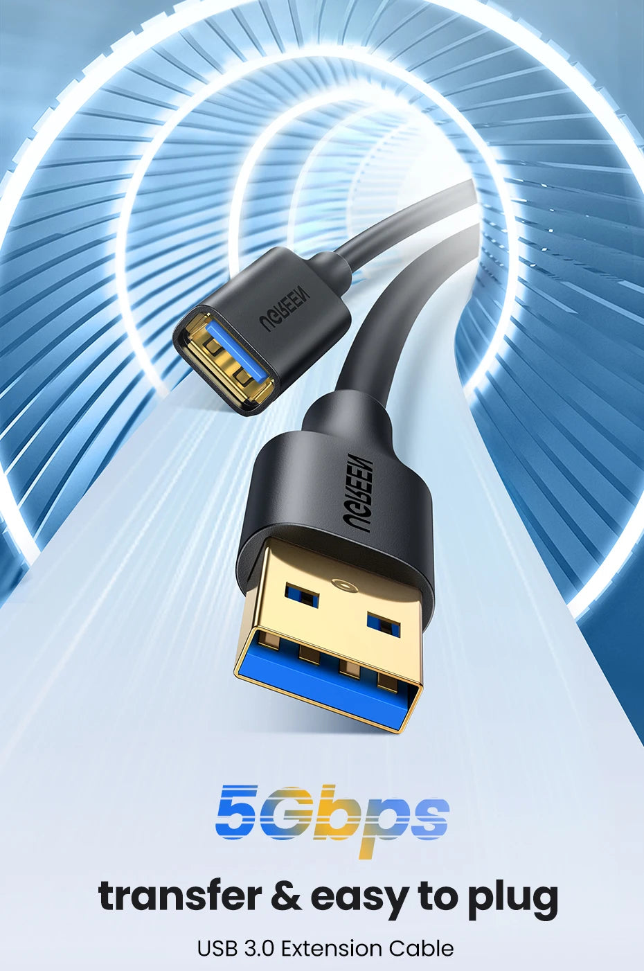 USB 3.0 Male to Female Extension Cable for Data Transfer - 7