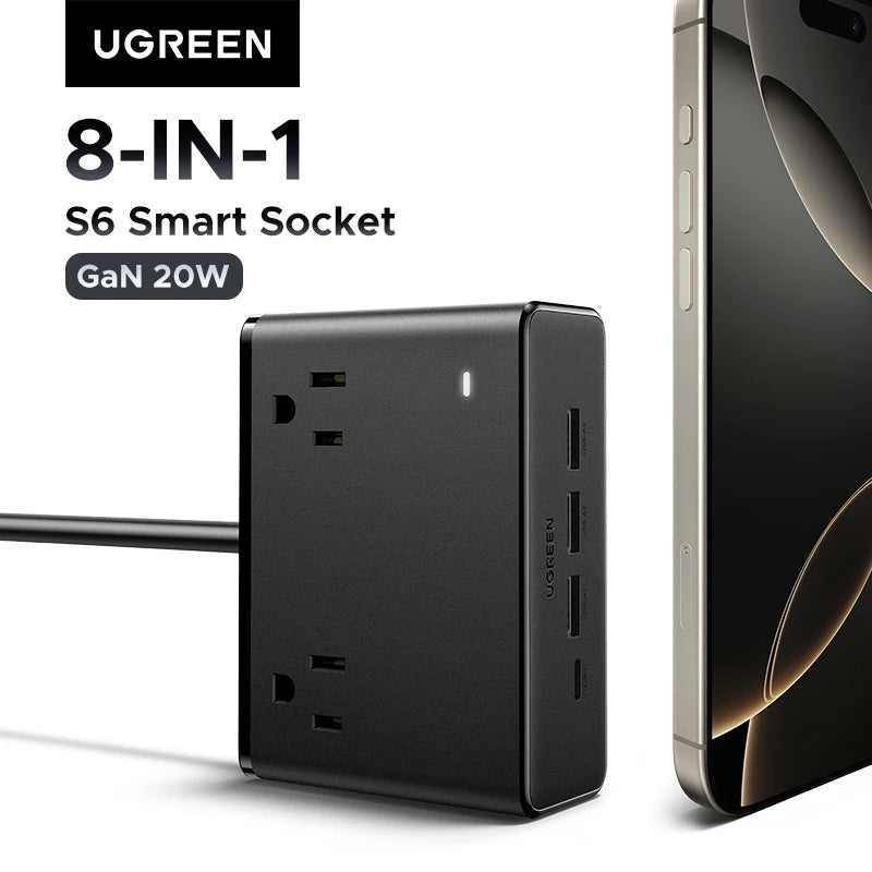 8-in-1 Compact Desktop Power Strip with USB-C Fast Charger