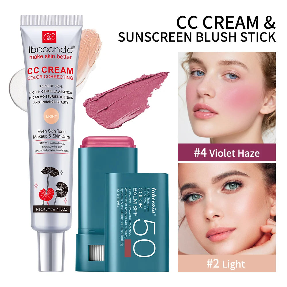Color Correcting CC Cream and Sunscreen Blush Stick Duo Set - 36