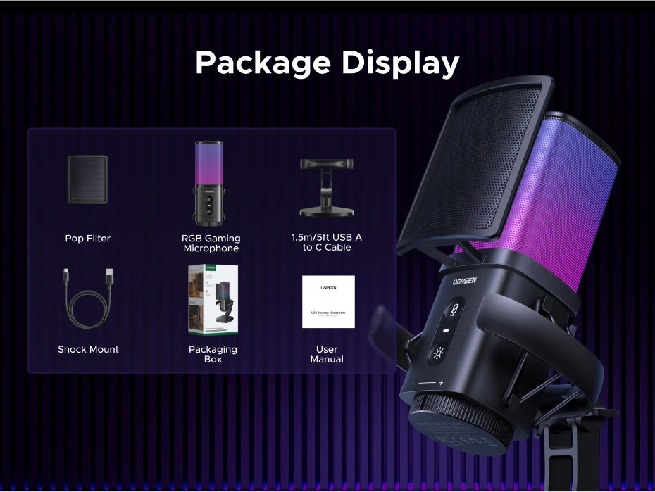 USB Condenser Microphone with RGB Lighting for Gaming and Streaming