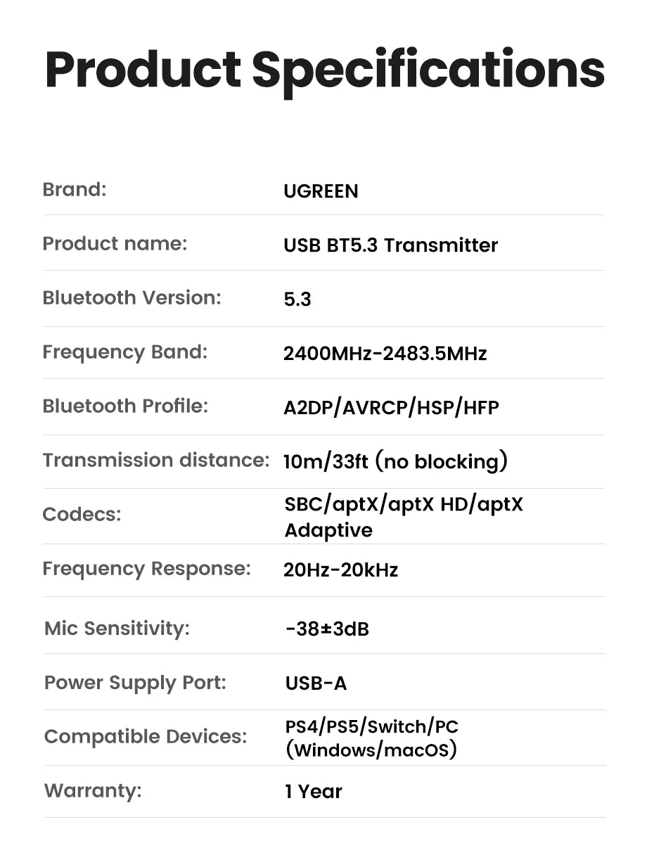 Bluetooth 5.3 Audio Transmitter for PS5 PS4 and Nintendo Switch - 24
