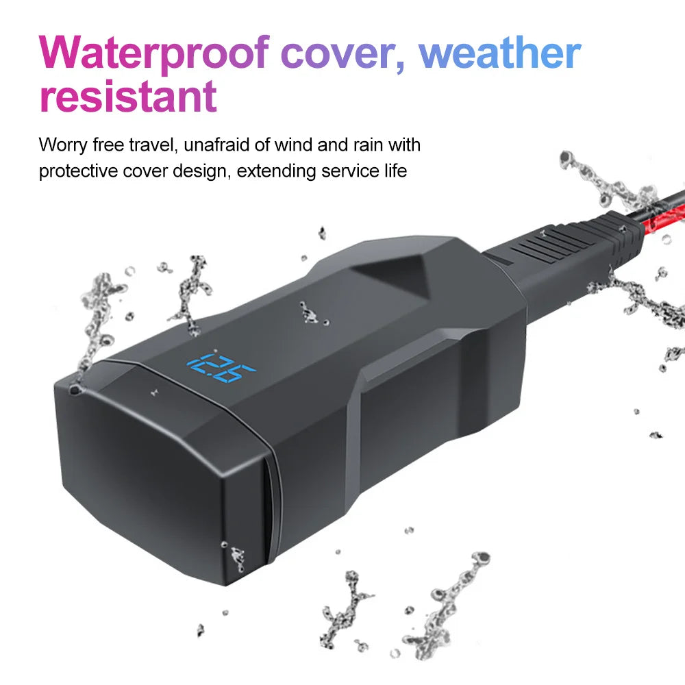 48W Dual USB-C & USB-A Motorcycle Phone Charger with Voltmeter - 9