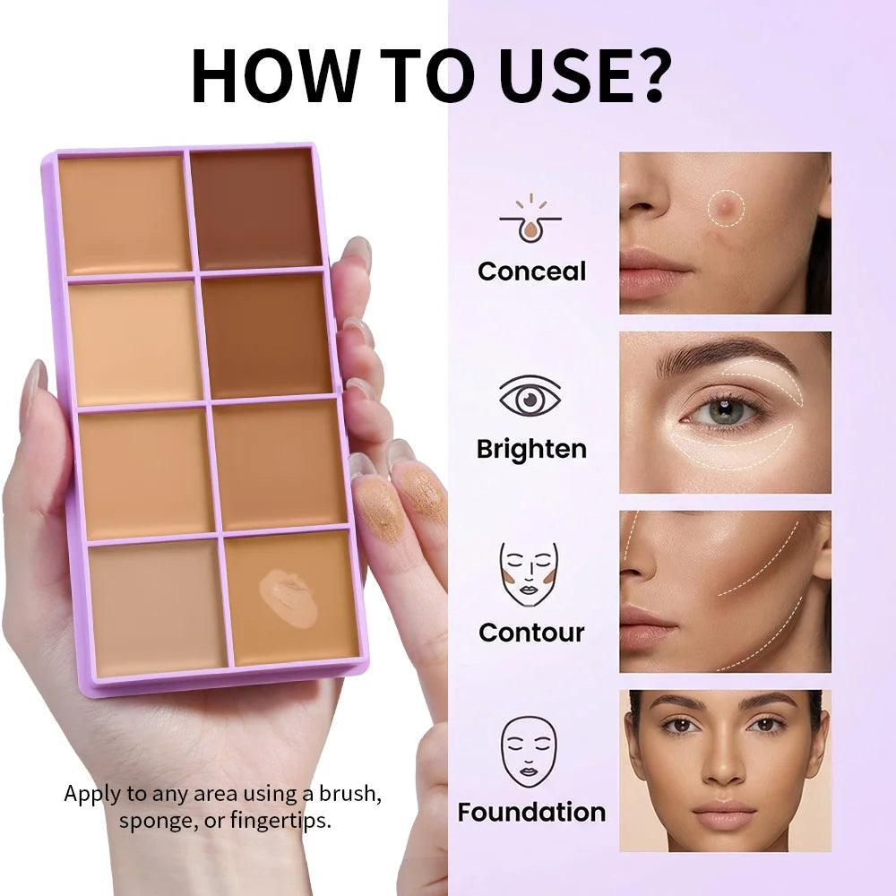 8-Shade Cream Concealer Palette for Full Coverage - 15