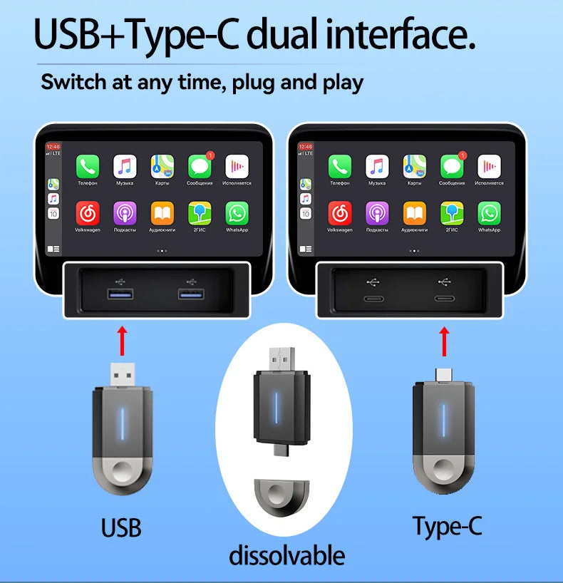 2 in 1 Wireless CarPlay and Android Auto Adapter Bluetooth 5.3 WiFi
