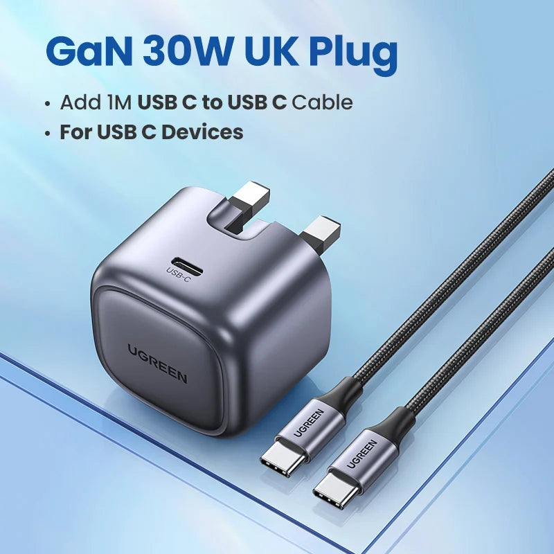 30W GaN USB-C Fast Charger with 100W Charging Cable