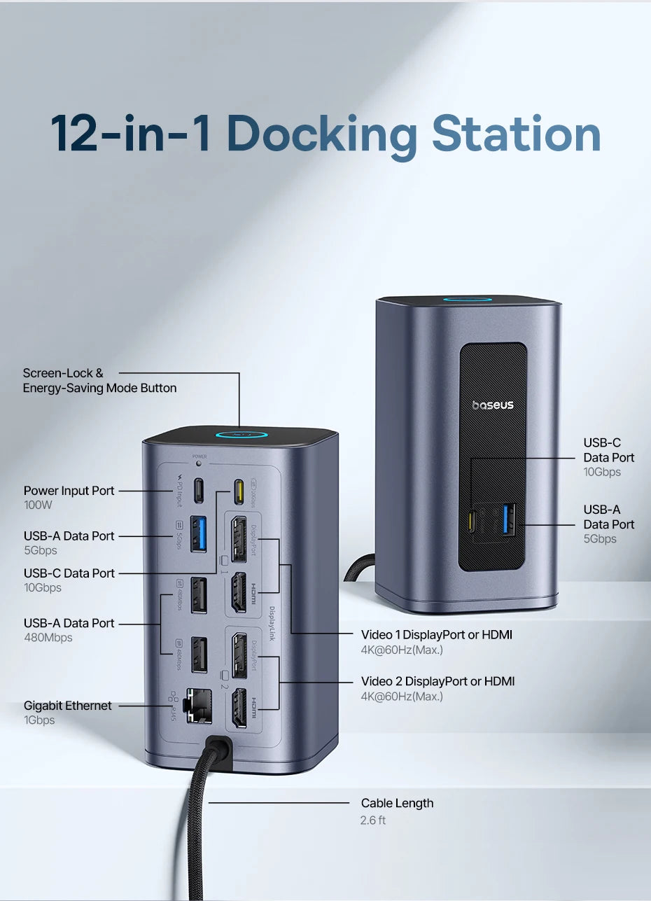 12-in-1 USB-C Docking Station for MacBook and Windows Laptops