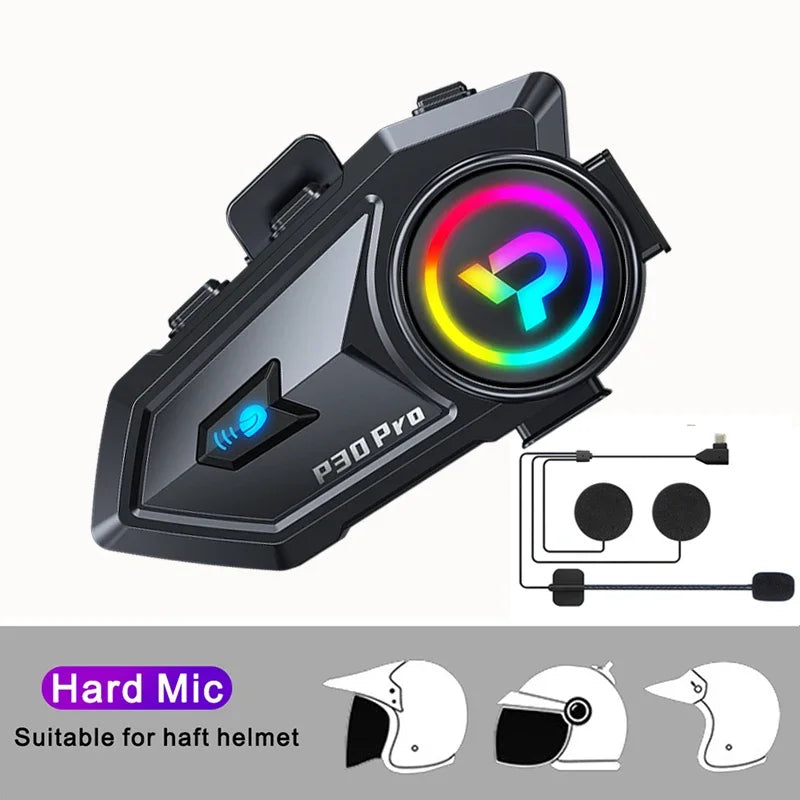 Bluetooth 6.0 Motorcycle Helmet Intercom Headset with FM Radio 500m